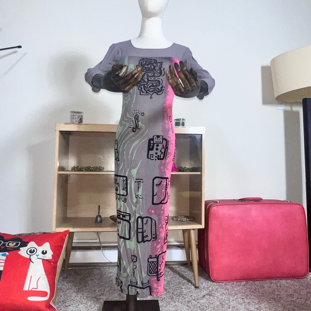 Vintage ILLIG Silk Dress Women’s Rave Party Y2K Tie Dye Abstract Art - Large